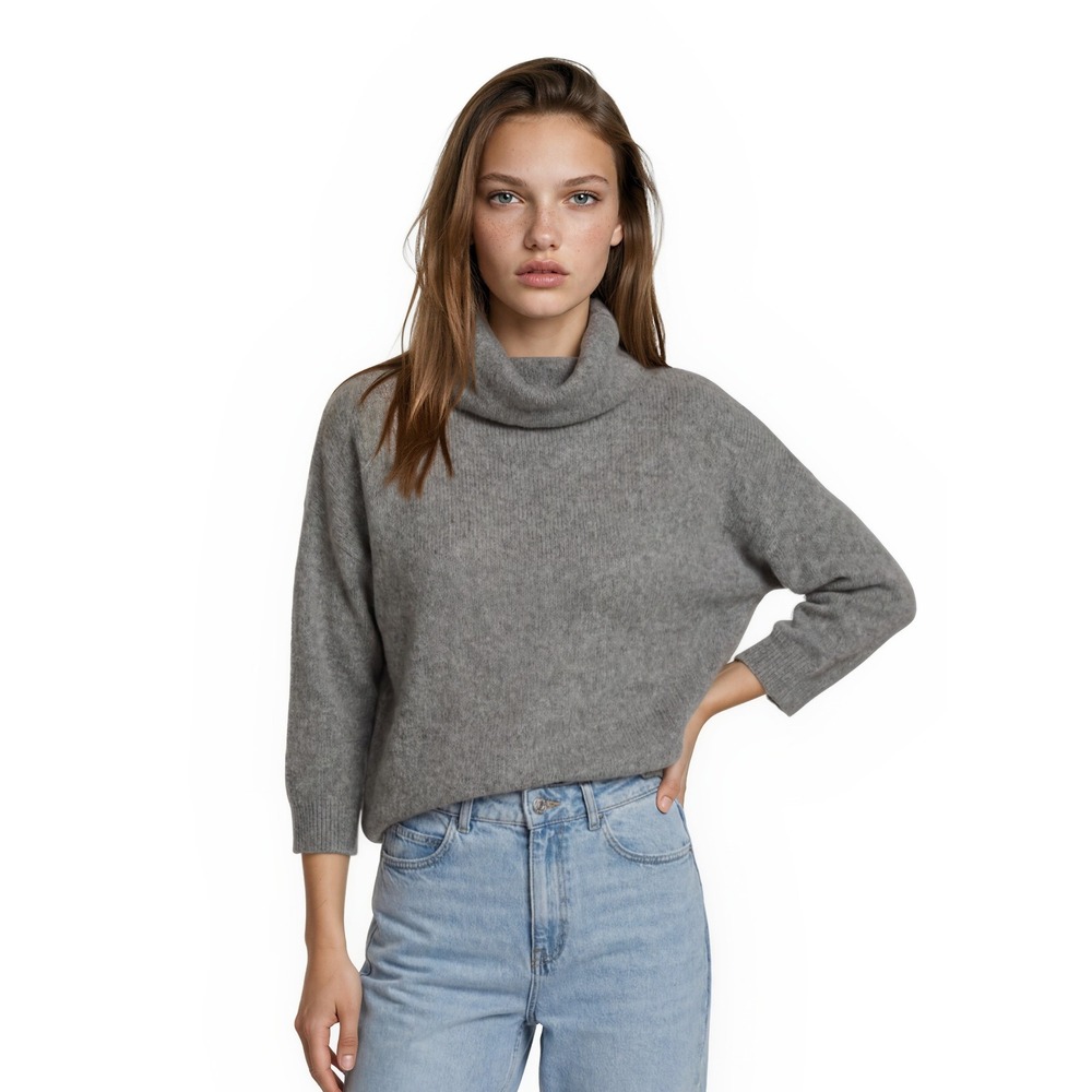 Magaschoni 100% Cashmere Cowl Neck Sweater Women's Size Medium Gray 3/4 Sleeve
